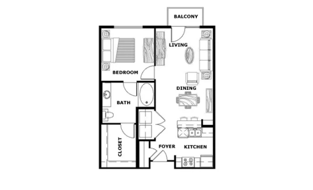 One Bedroom Floorplan Image